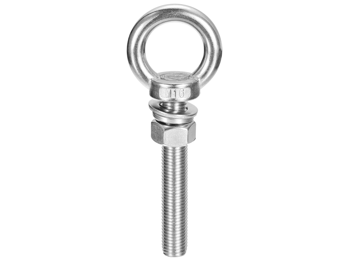 Parafuso de Olhal de Elevação M16 x 100mm, Conjunto com Porca e Arruela, Aço Inoxidável 304, Prata CHABERLU