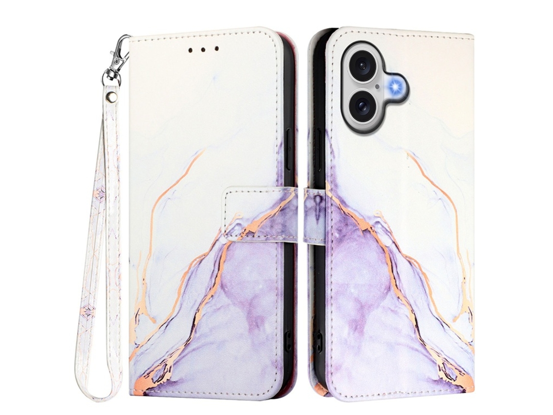 Capa Carteira Para Iphone 17 Com Padrão De Mármore E Alça Ls006