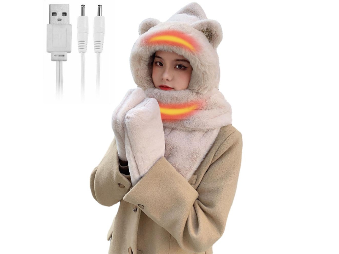 Gorro Bufanda Guantes 3 em 1 S/MARCA, Pelúcia, Orelhas, Inverno