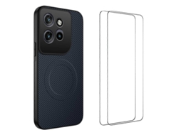 Capa Magnética Wanlonfeng Tq1 Series Com Textura De Fibra De Carbono E Tpu Para Motorola Edge 60 Fusion 5g, Com 2 Películas De Tela, Cor Safira