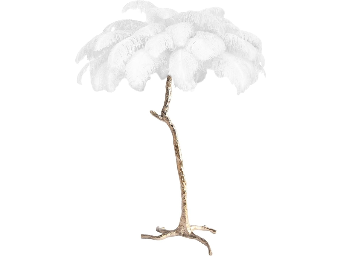 Luminária De Chão Com Penas Para Sala Estar, Luminária De Chão 170cm Com Led E Penas Avestruz Naturais, Luminária De