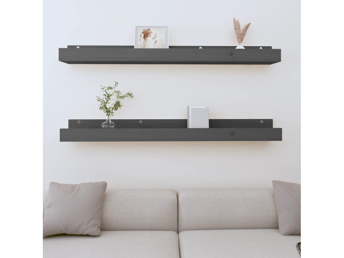 Vidaxl Prateleiras De Parede 2 Pcs 110x12x9 Cm Pinho Maciço Cinzento