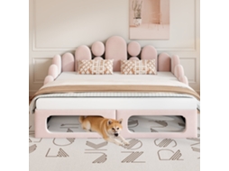 Canapé cama 180x200cm multifuncional, cama pet care, ripas, veludo macio, estrutura modular, moderna, rosa KOMHTOM