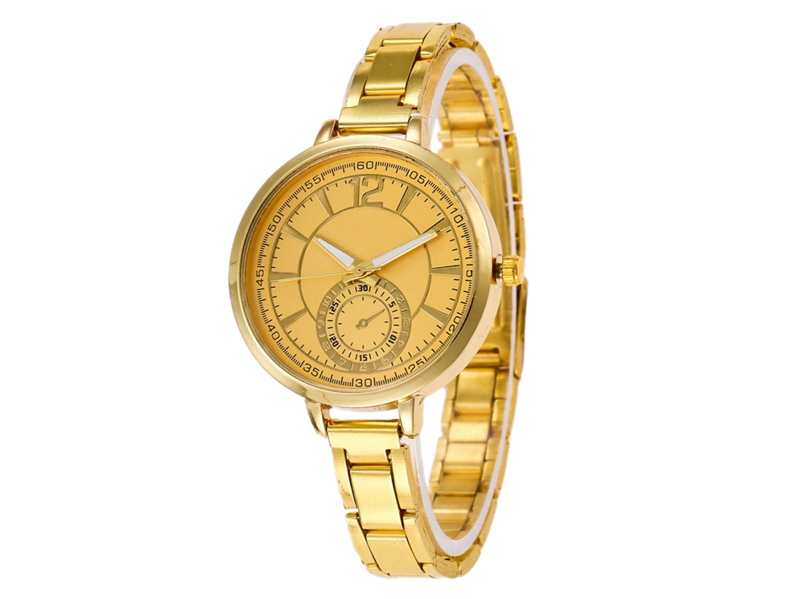 Relógio de Pulso de Quartzo Simples com Pulseira de Aço para Homens e Mulheres (ouro)