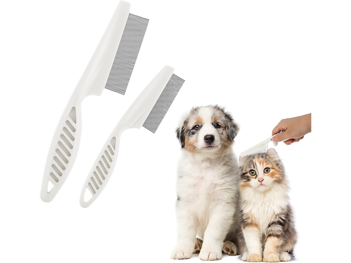 2 Pcs Pente de Pulga de Aço Inoxidável para Pet ZYBLSSBB (branco)