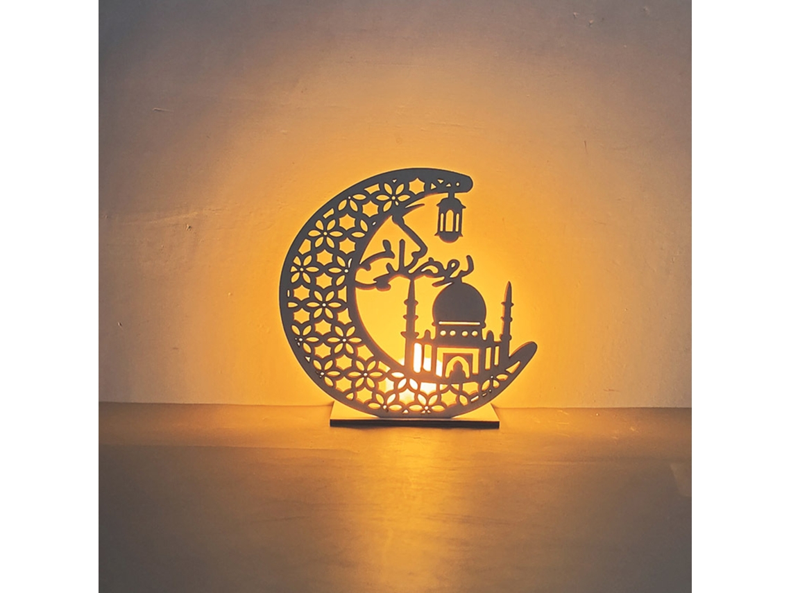 Luzes Decorativas Do Ramadã Eoocoo: Formato Lua E Estrela De Madeira 15*15cm, Compatíveis Com 3*ag10/lr1130