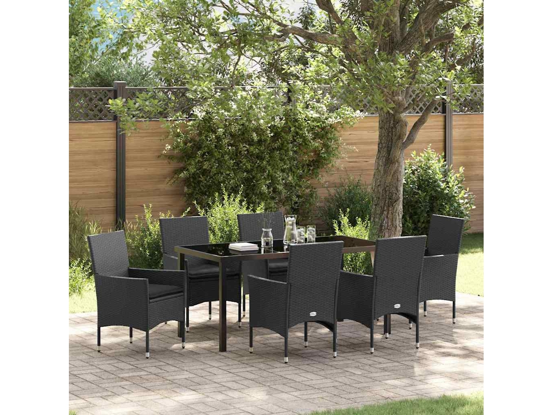 Vidaxl Conjunto de Jantar para Jardim com Almofada 7 Pcs Preto Vime Pe
