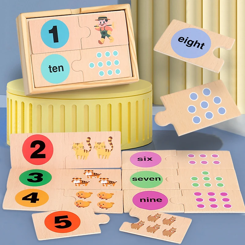Crianças Número Emparelhamento Puzzle Brinquedos Montessori Early Learning Madeira Número Padrão Engrossar Blocos De Construção