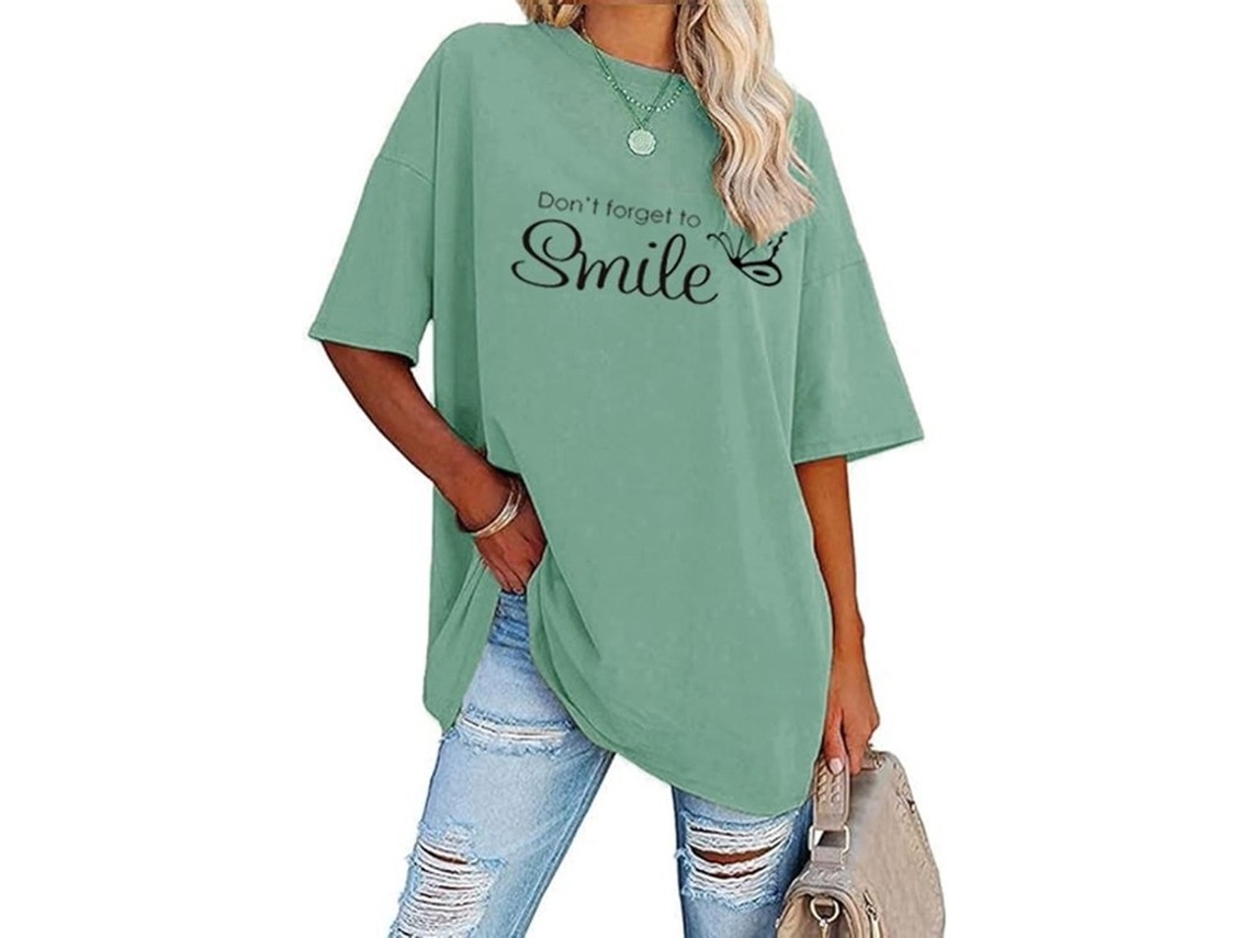 T-shirt Oversized - Mangas Longas/curtas - Algodão/poliestireno - Transpirável/absorvente Suor - Estampa Moderna - Confortável E Lavável Em Máquina