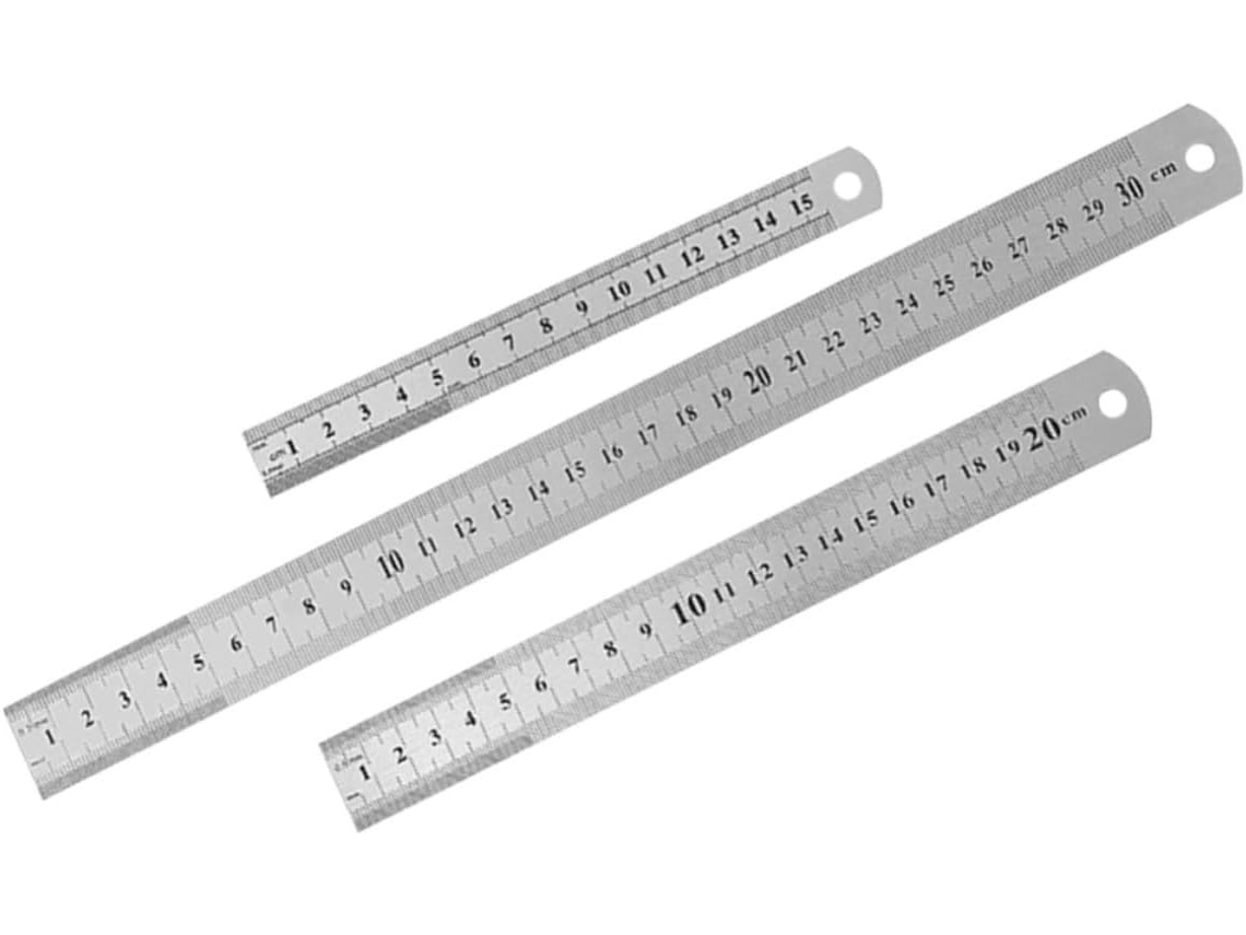 Conjunto de 3 réguas de aço inoxidável de dupla face Fuoyloo para estudantes e decoração escolar, acessório portátil adequado.