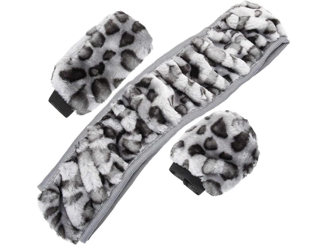 Conjunto De 3 Peças Capas Pelúcia Com Estampa Leopardo Para Volante,alavanca Câmbio E Freio Mão.