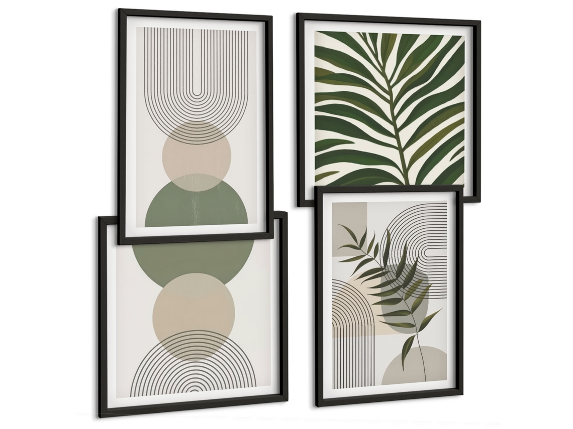 Pinturas Murais Modernas Formas Abstratas Em Marrom Moldura Preta Fotos Para O Escritório Espelharte (conjunto De 4 Imagens)