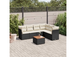 Vidaxl 7 Pcs Conjunto de Sofás P/ Jardim C/ Almofadões Vime Pe Preto