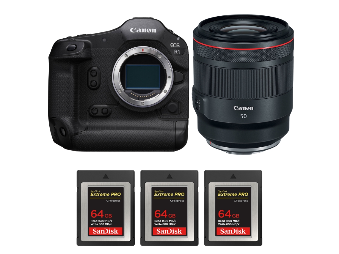 Eos R1 + Rf 50mm F/1.2 L Usm + 3 Sandisk 64gb Extreme Pro Cfexpress Type B + Ebook “20 Dicas para Fotos Que Impressionam” CANON
