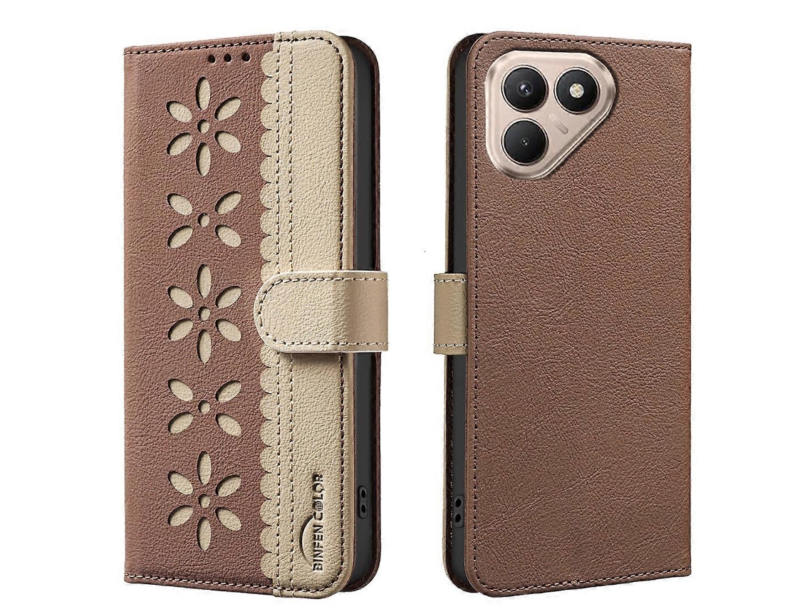 Capa De Couro Tkdaddy Para Tecno Pova 7 Ultra 5g Binfen Color Bf36 Com Estampa Floral E Suporte Para Carteira Com Bloqueio Rfid Marrom