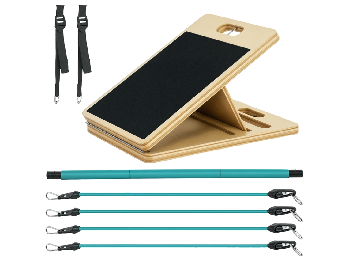 Conjunto De Barra De Pilates E Faixa De Resistência Com Prancha De Inclinação Ajustável, Equipamento De Treino Azul