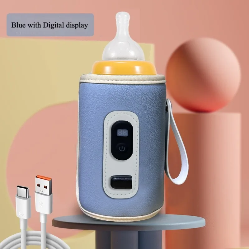 Aquecedor de Mamadeiras Portátil com Tela Lcd de 21 Níveis, Aquece o Leite. MDUG (azul, Usb)
