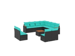 Conjunto de Sofá de Jardim, 12 Peças, Almofadas, Rattan Preto MAISON EXCLUSIVE