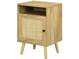 Mesa De Cabeceira Com Porta De Vime E Compartimento Aberto Auxiliar Para Dormitório Sala De Estar 39x35x60cm Madeira