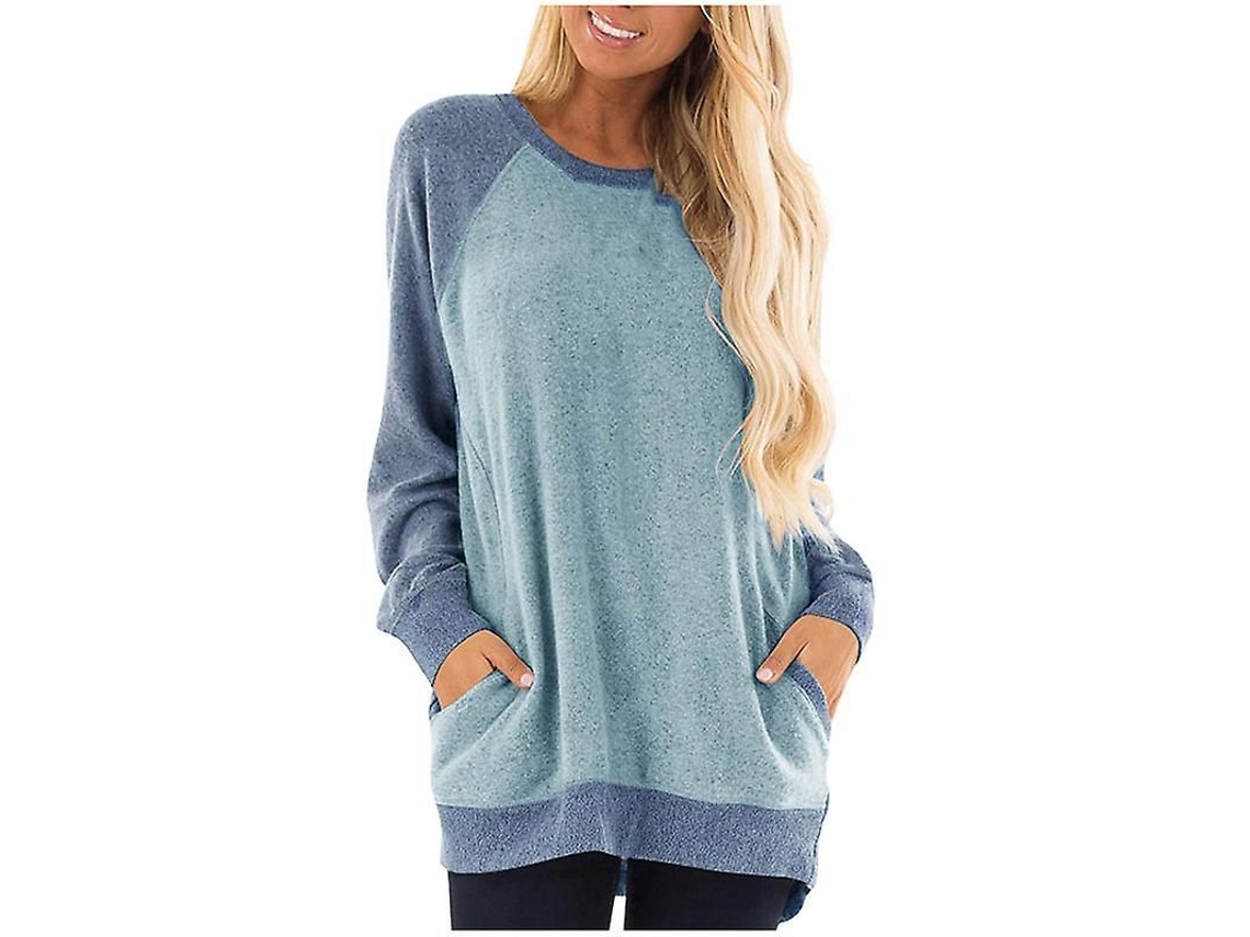 2026 sudadera de Manga Longa para Mulher com Bolsos e Bloco de Cor Casual Manga Curta Gola Redonda Tamanhos S 2xl