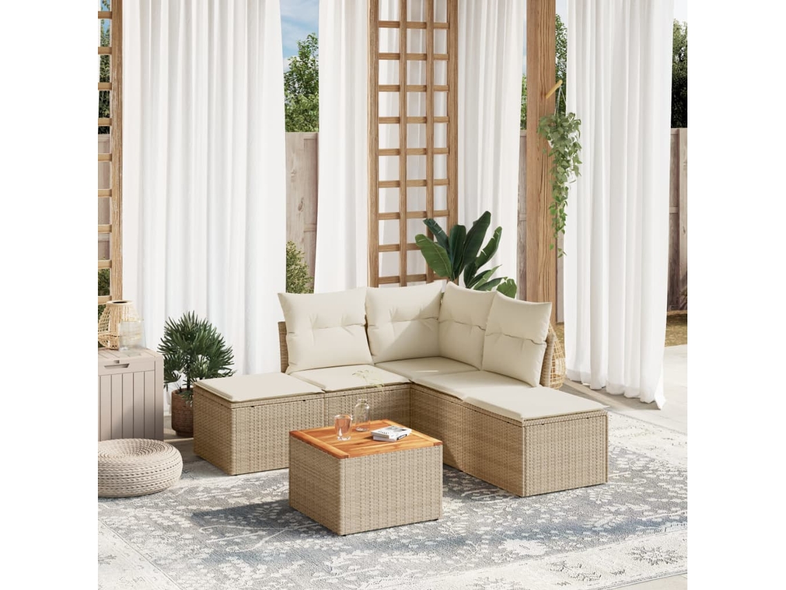 Conjunto de 6 Sofás para Jardim com Almofadas Vime Pe Bege Dkd Home Decor
