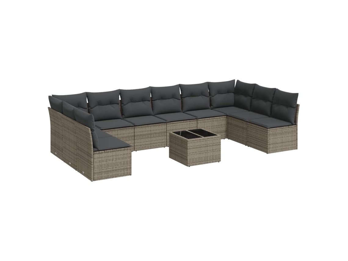 Conjunto de 11 Sofás de Jardim com Almofadões Vime Pe Cinzento MAISON EXCLUSIVE