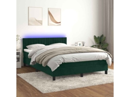 Vidaxl Cama Box Spring C/ Colchão/led 140x190 Cm Veludo Verde-escuro