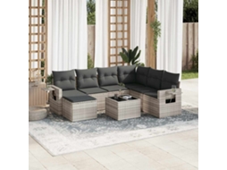 Vidaxl 8 Pcs Conj. Sofás Jardim C/ Almofadões Vime Pe Cinzento-claro