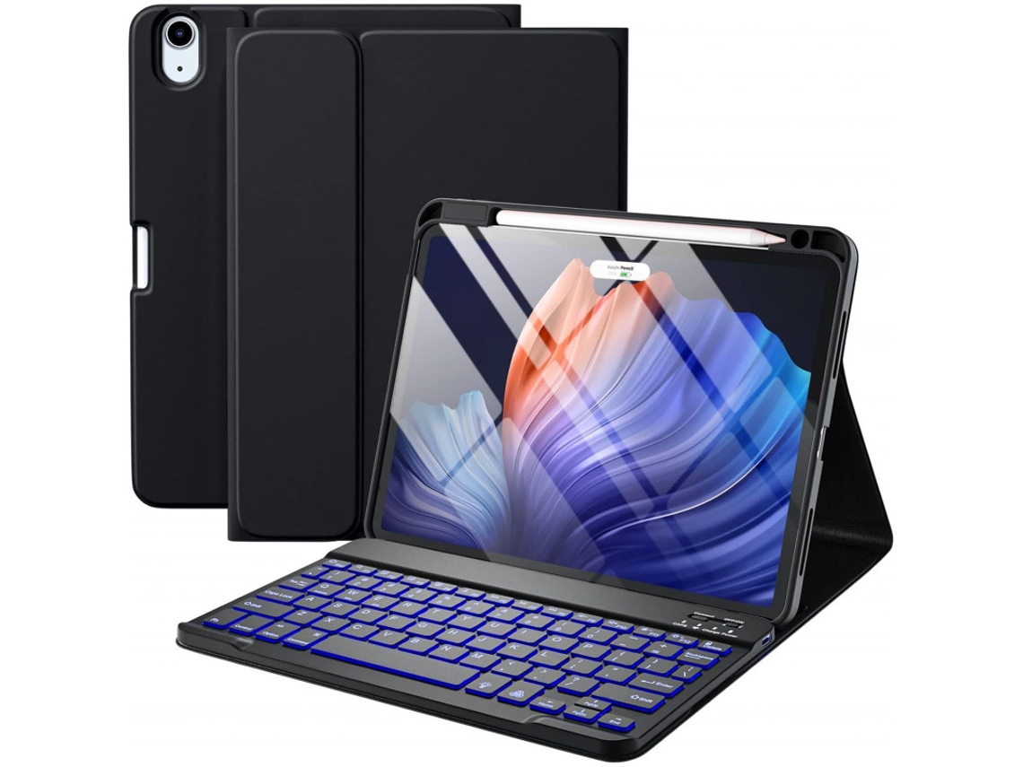 Capa Com Teclado Bluetooth Retroiluminado Para Ipad De 10,2 Polegadas (2019/2020/2021) Caneta Stylus Não Incluída (português-preto)