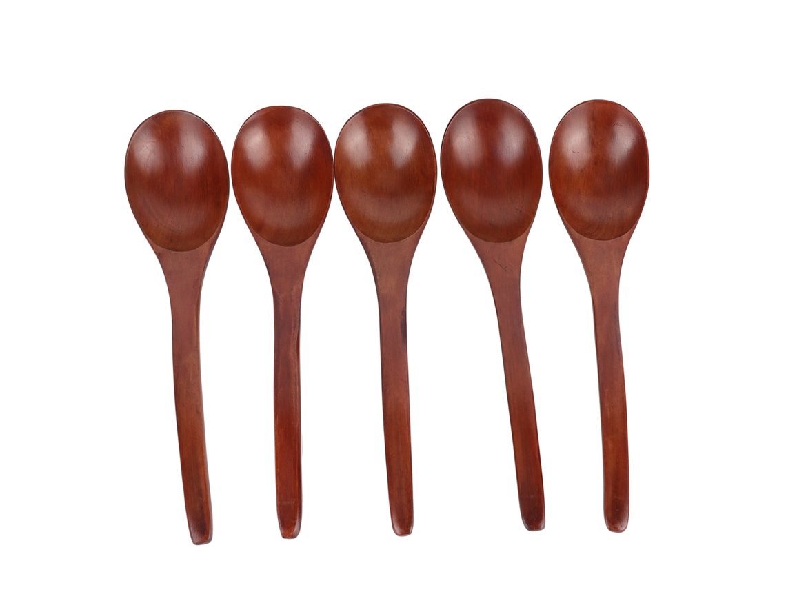 Conjunto de 5 Colheres de Madeira com Cabo Curvo, Multiuso, para Arroz, Sopa, Café, Cozinha, Lar