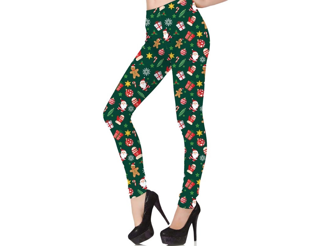 Leggings de Natal verdes estampadas para mulher