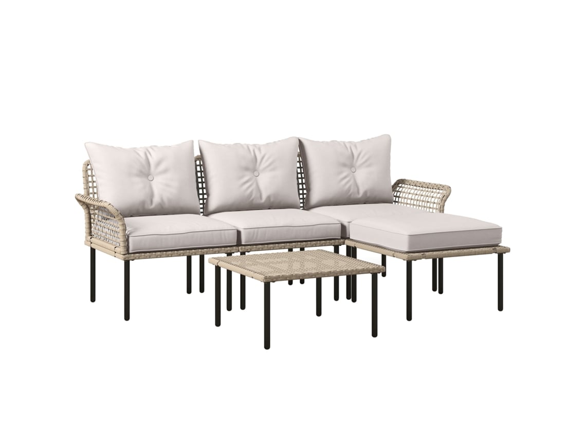 Conjunto de Jardim Aço, Vime Pe e Poliéster Cor Madeira e Creme 62x62x74 cm Outsunny