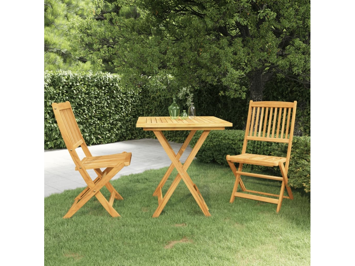 Vidaxl 3 Pcs Conjunto Jantar Dobrável P/ Jardim Madeira Acácia Maciça