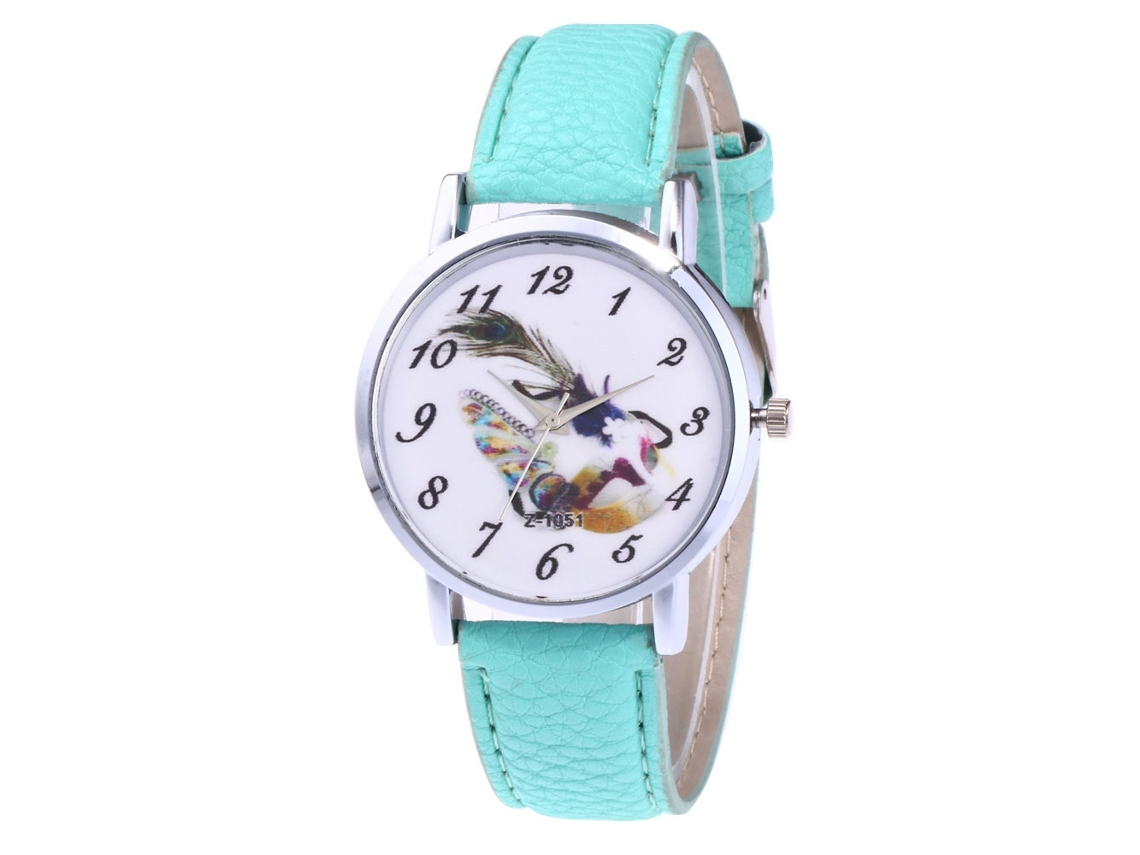 Relógio de Pareja Unisex Zhoulianfa Pulseira Pu Design de Penas Quartzo (menta)