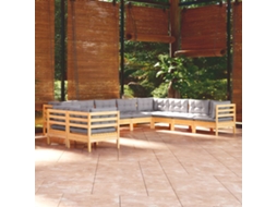 10pcs Conjunto Lounge De Jardim Almofadões Cinza Pinho Maciço Dkd Home Decor