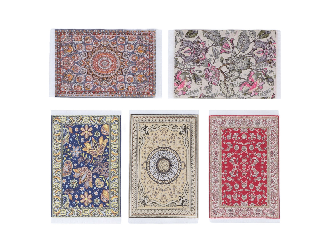 Mali 5pcs Tapete de Casinha de Bonecas 1/12 Floral Macio Fácil de Limpar Acessório Miniatura