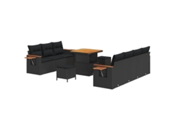 Conjunto 10 Sofá De Jardim Vidaxl Preto Vime Pe (80 X 80 X 71 Cm)