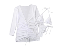 Traje de Banho 2 Peças Camisa Transparente Branco Tamanho GG