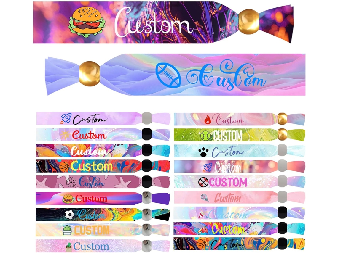 Pulseiras têxteis personalizadas Solarix 1-1000, pulseiras de identificação com texto e logotipo.