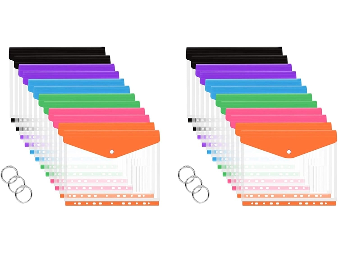 24 Envelopes Expansíveis Com Bolso Fichário A4, Envelopes Plásticos Transparentes Fichário De Argolas, Com