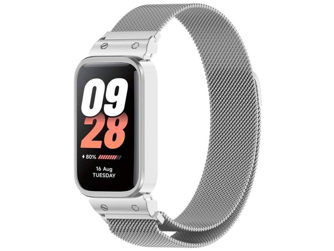 Bracelete Para Redmi Band 2 / Xiaomi Smart Band 8 - Milan Magnética - Moldura Integrada Prata