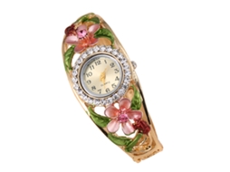 Relógio de Pulseira Feminino com Strass e Padrão Floral em Alliage Relógio de Quartzo