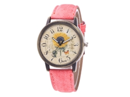 Relógio de pulso unissex Zhoulianfa Quartz, modelo Girassol Rosa com Pulseira Jeans
