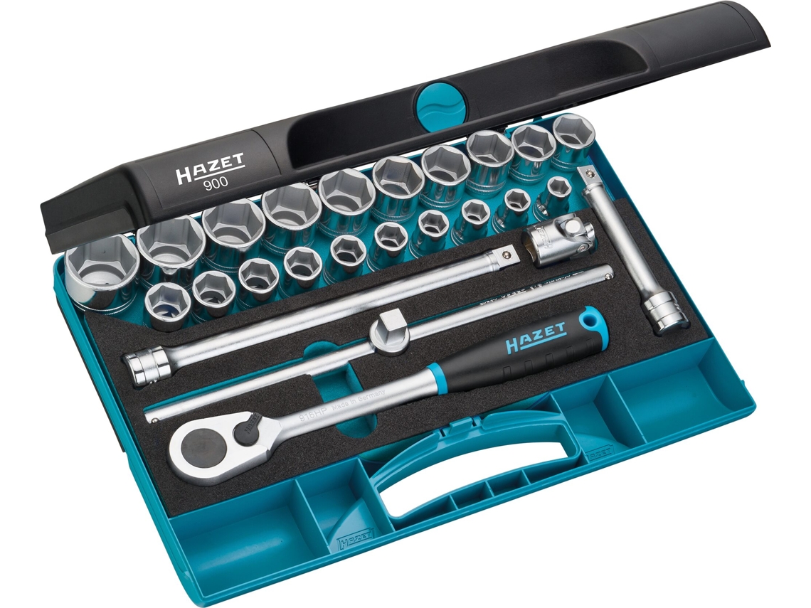 Conjunto de soquetes HAZET 900: quadrado oco 1/2 polegada 12 perfil de unidade hexagonal externo de 5 mm 10 - 32 Número de ferramentas: 25