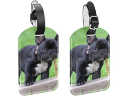Conjunto De 2 Etiquetas Bagagem Em Couro Pu Com Estampa Buldogue Francês