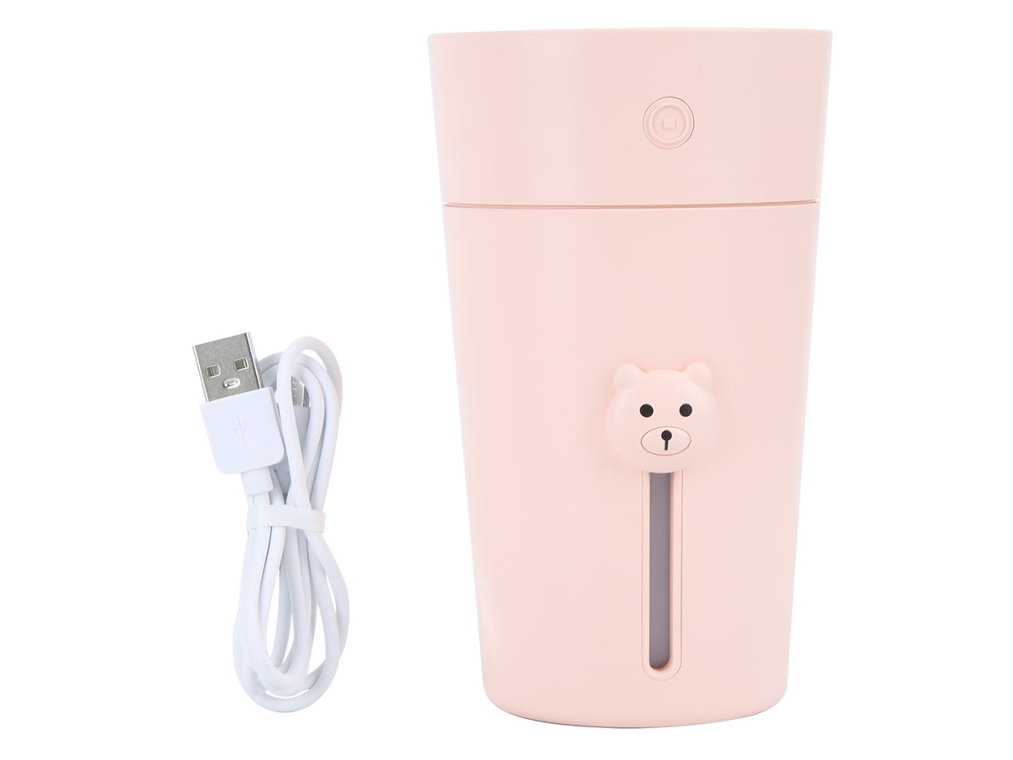 Laxiscreed Umidificador Mini Urso Com Luz Noturna, Portátil, Usb, Rosa Coral, Recarregável