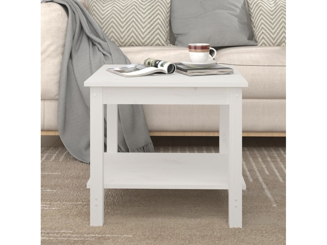 Vidaxl Mesa De Centro 50x50x45 Cm Pinho Maciço Branco