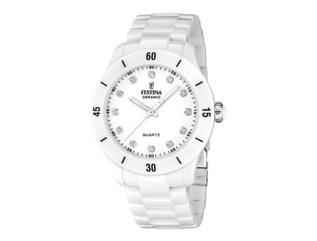 Relógio Festina feminino com pulseira de aço Relógio Festina feminino em cerâmica branca