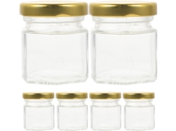 Conjunto De 6 Potes Vidro Com Tampas Metálicas Herméticas, Potes Hexagonais De 60ml Para Conservas E Uso Na Cozinha, Com