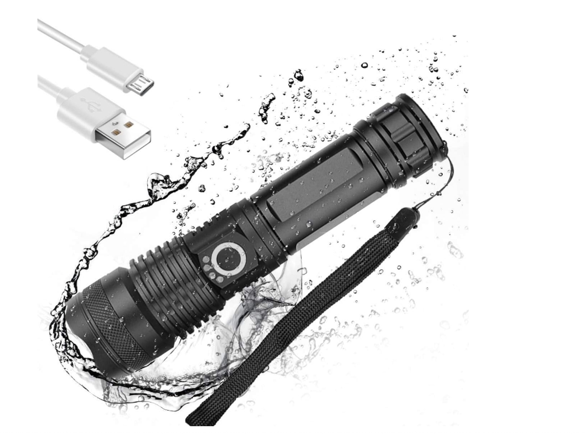 Lanterna Tática L Recarregável De 2700 Lúmens Lanterna Portátil E Com Zoom Para Exterior Ipx5 Resistente À Água Com 5 Modos Preta*